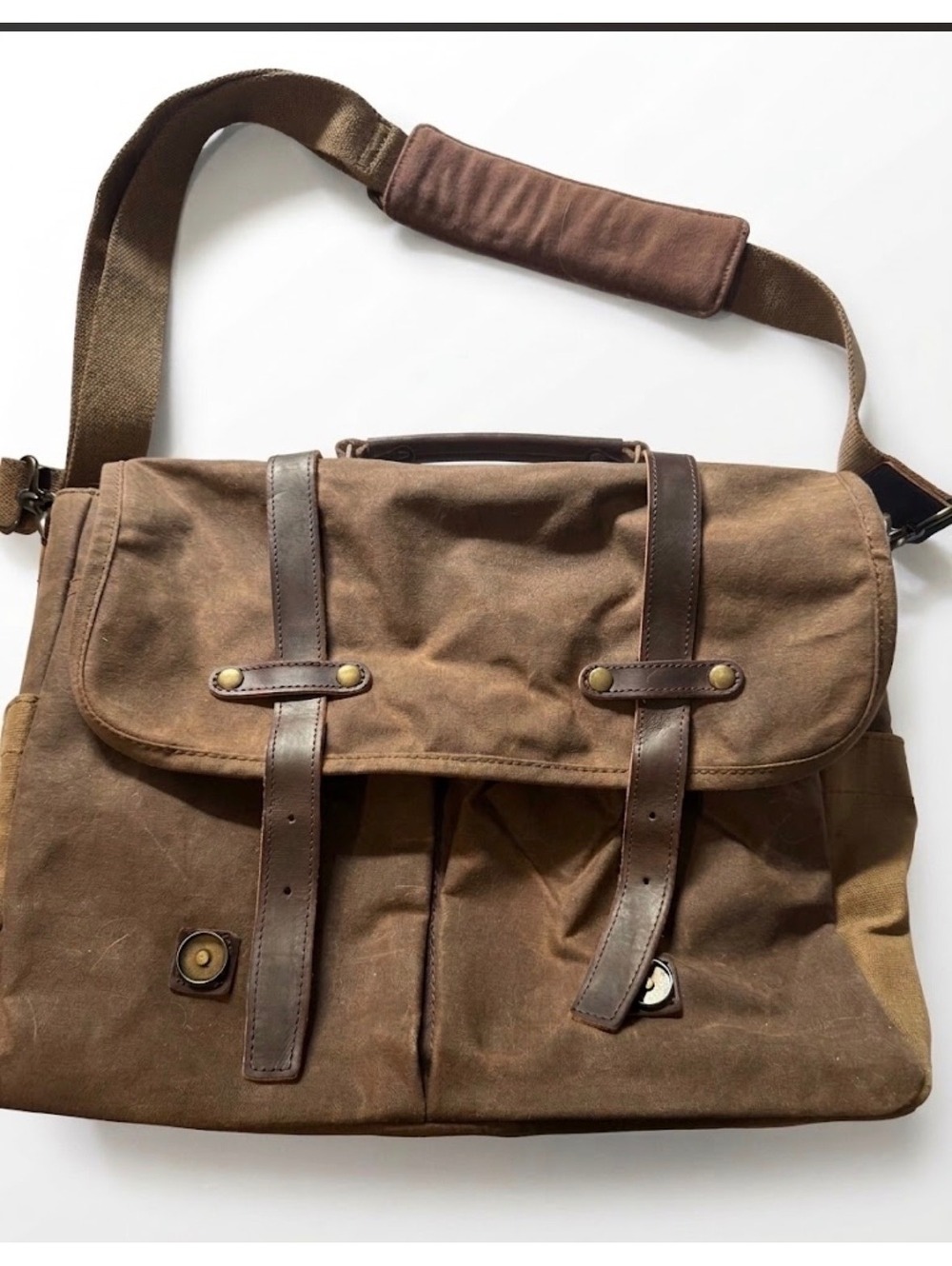 NEWHEY Waxed Canvas & Leather Messenger Bag (15.6" Laptop Briefcase)